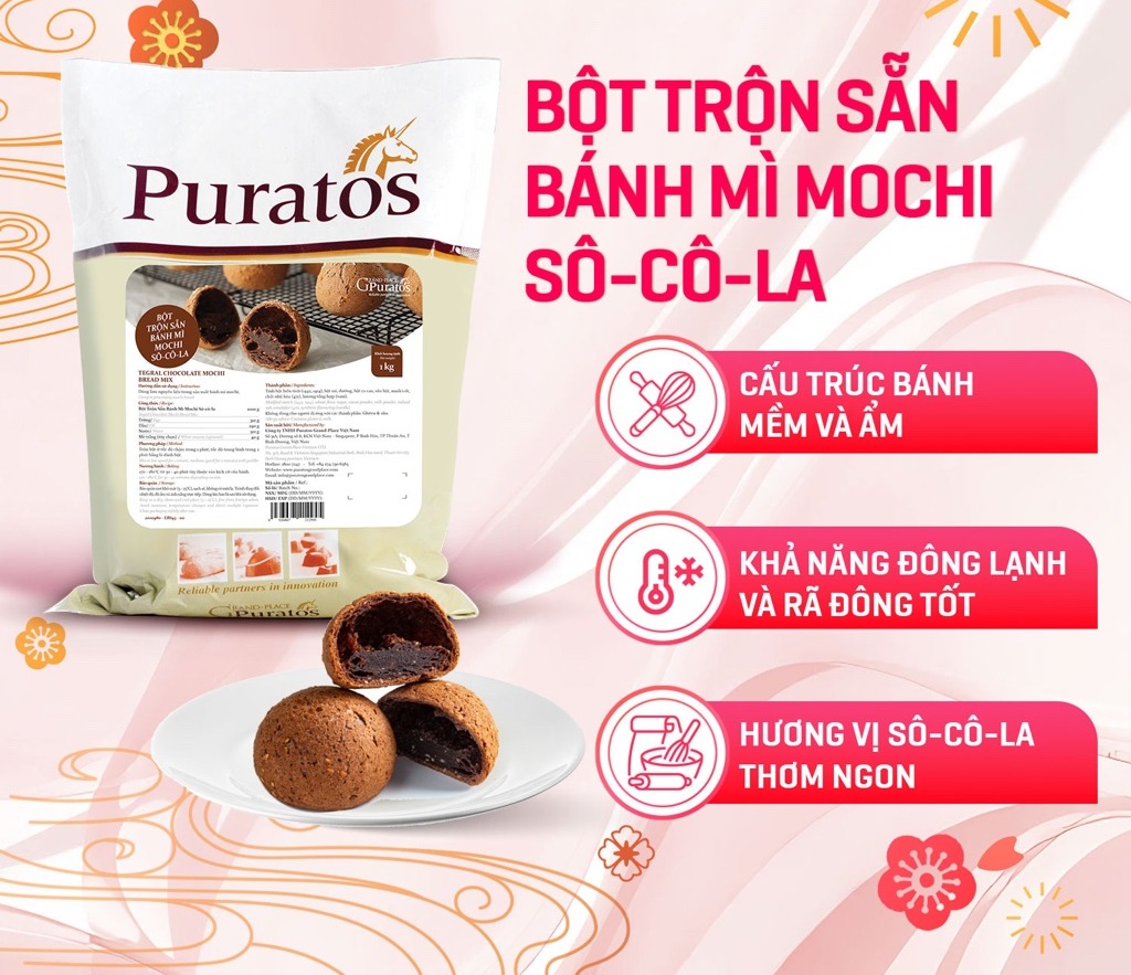 Bột trộn bánh mì mochi socola 1kg 