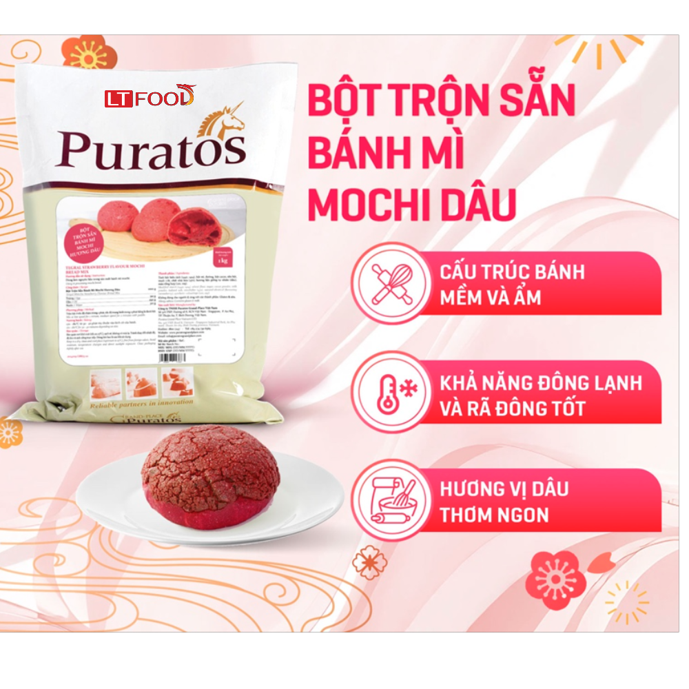 Bột trộn mochi hương dâu 1kg 